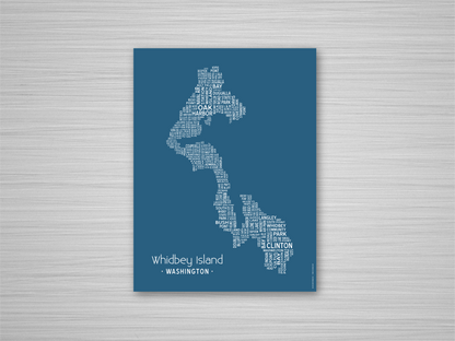 Island of Places Series - Whidbey Island Art Print / White on Navy (Unframed)