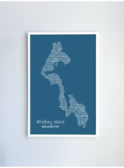 Island of Places Series - Whidbey Island Art Print / White on Navy (Unframed)