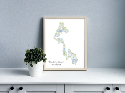 Island of Places Series - Whidbey Island Art Print / Blue Green Gray (Unframed)