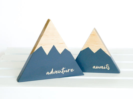 Wooden Mountain Set - Charcoal Gray - "Adventure Awaits" - CAVU Creations