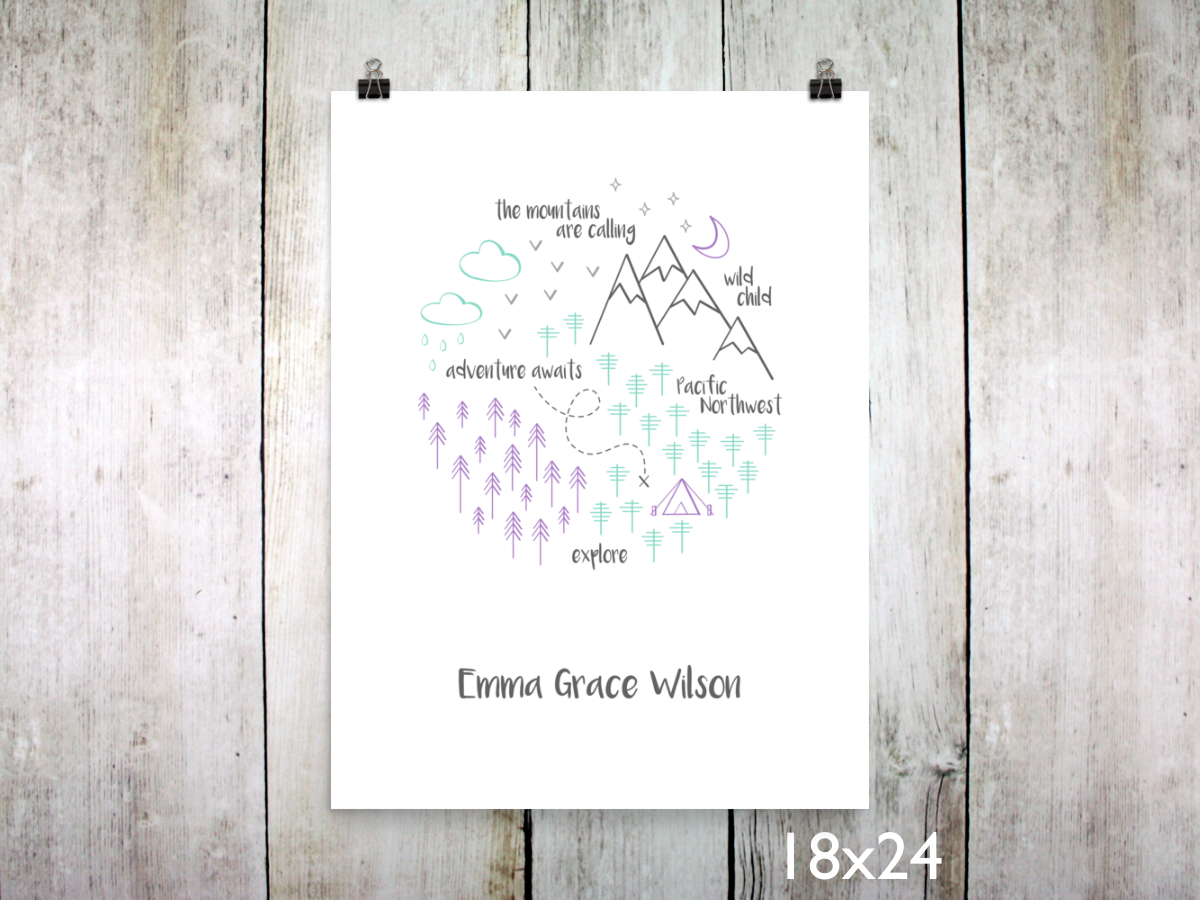 Print - PNW Circle / Purple Mint Gray / Personalized - CAVU Creations