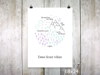 Print - PNW Circle / Purple Mint Gray / Personalized - CAVU Creations