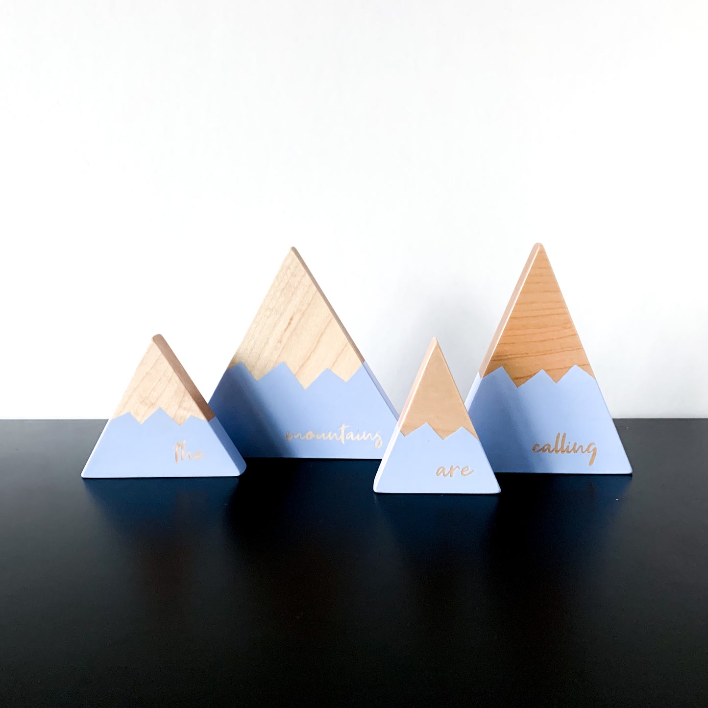 Wooden Mountain Set - Periwinkle Blue - "The Mountains Are Calling" - CAVU Creations