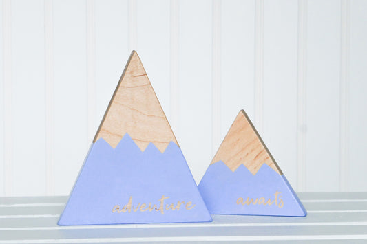 Wooden Mountain Set - Periwinkle Blue - "Adventure Awaits" - CAVU Creations