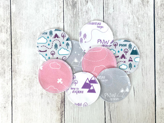 Organic Cotton Face Rounds - Set E - PNW Mix Purple / Pink / Gray (Large)