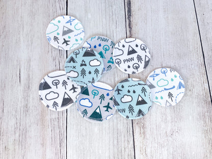 Organic Cotton Face Rounds - Set #6 - Cool PNW Mix - Blues / Greens / Gray (Small)