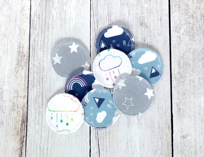 Organic Cotton Face Rounds - Set #9 - Clouds & Rainbows (Small)