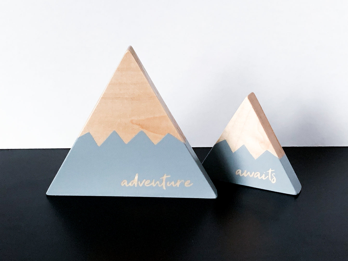 Wooden Mountain Set - Light Gray - "Adventure Awaits" - CAVU Creations